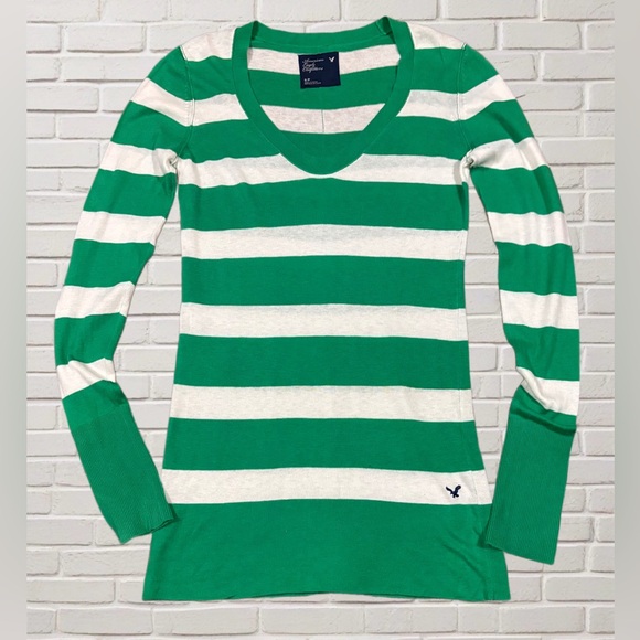 American Eagle Outfitters Tops - American Eagle Green Stripe Long Sleeve Tee – Elena Gilbert & Bella Swan Vibes